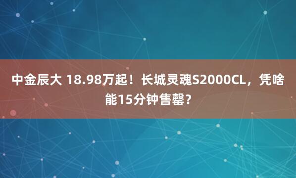 中金辰大 18.98万起！长城灵魂S2000CL，凭啥能15分钟售罄？
